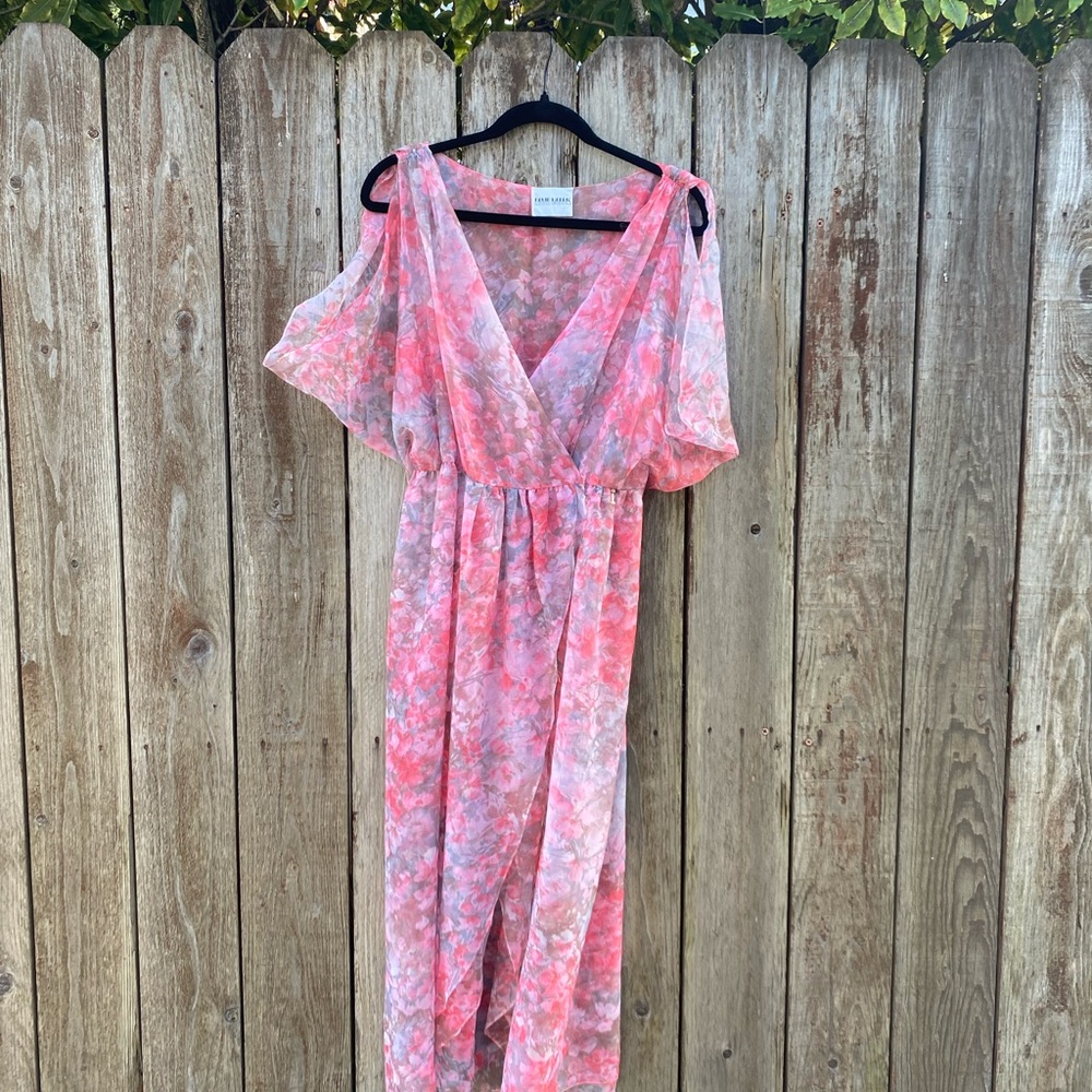 Vintage Pink Flutter Sleeve Sheer Coverup